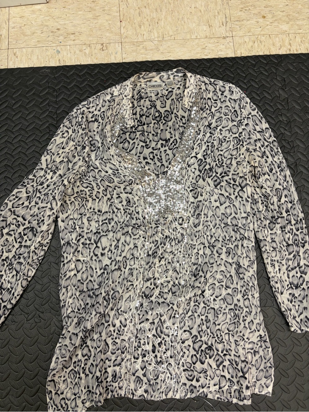 Chico's Silver Gray Animal-Print Beaded Tunic